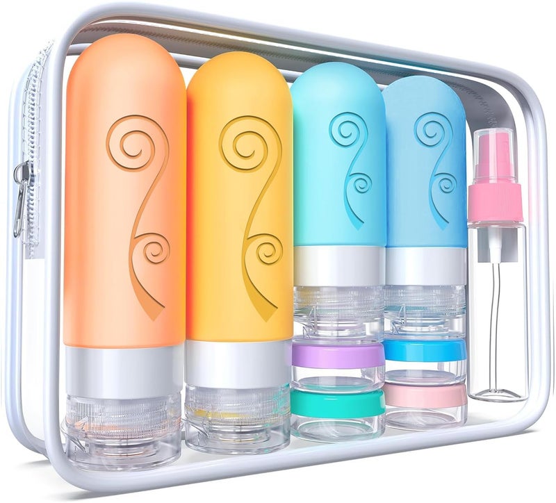 vodvob 16 Pack Travel Bottles Set for Toiletries, TSA Approved Travel Containers Leak Proof Silicone Squeezable Travel Accessories 2oz 3oz for Shampoo Conditioner Lotion Body Wash (BPA Free) (Orange) - Image 1